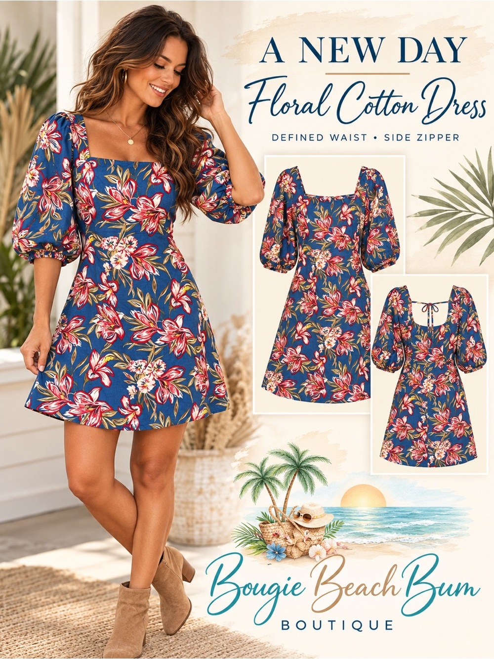 Floral Cotton Dress - Blue Floral statement dress